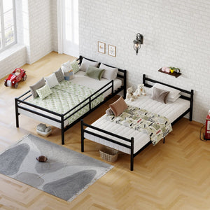 English Elm Bunk Bed Twin Over Matte Black Iron Frame with Full Guardrail and Built in Slats W5635P502449