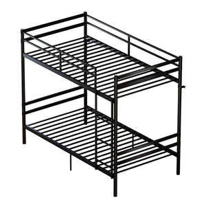 English Elm Bunk Bed Twin Over Matte Black Iron Frame with Full Guardrail and Built in Slats W5635P502449