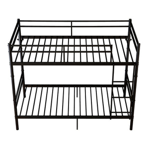 English Elm Bunk Bed Twin Over Matte Black Iron Frame with Full Guardrail and Built in Slats W5635P502449