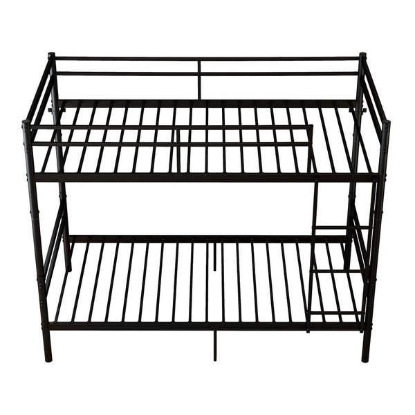 English Elm Bunk Bed Twin Over Matte Black Iron Frame with Full Guardrail and Built in Slats W5635P502449