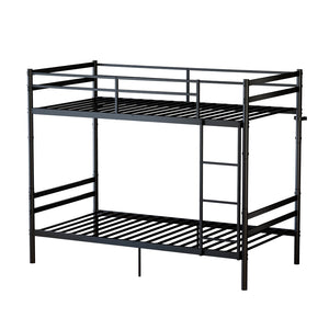 English Elm Bunk Bed Twin Over Matte Black Iron Frame with Full Guardrail and Built in Slats W5635P502449