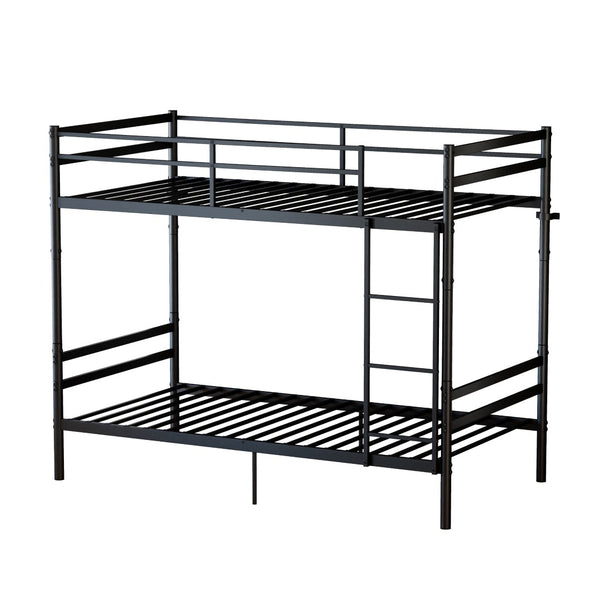 English Elm Bunk Bed Twin Over Matte Black Iron Frame with Full Guardrail and Built in Slats W5635P502449
