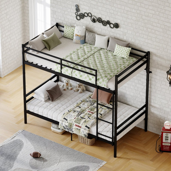 English Elm Bunk Bed Twin Over Matte Black Iron Frame with Full Guardrail and Built in Slats W5635P502449