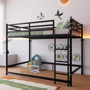 English Elm Bunk Bed Twin Over Iron Frame with Guardrail Ladder and Matte Black Finish W5635P502578