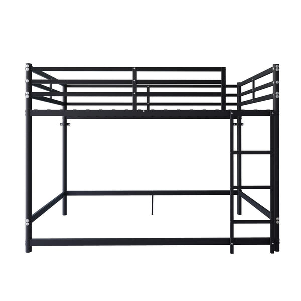 English Elm Bunk Bed Twin Over Iron Frame with Guardrail Ladder and Matte Black Finish W5635P502578