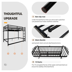 English Elm Bunk Bed Twin Over Iron Frame with Guardrail Ladder and Matte Black Finish W5635P502578