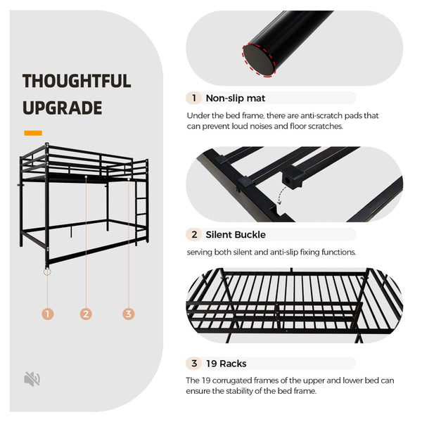 English Elm Bunk Bed Twin Over Iron Frame with Guardrail Ladder and Matte Black Finish W5635P502578