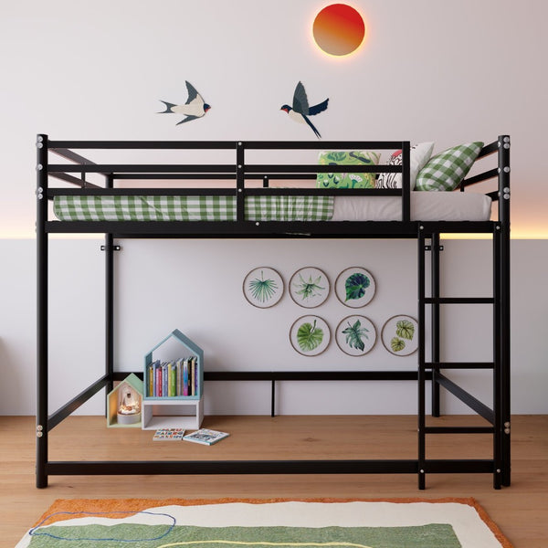 English Elm Bunk Bed Twin Over Iron Frame with Guardrail Ladder and Matte Black Finish W5635P502578