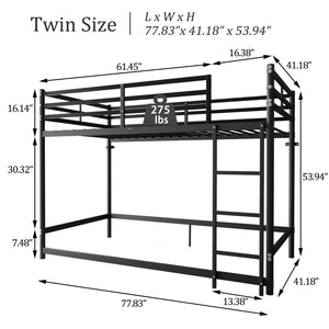 English Elm Bunk Bed Twin Over Iron Frame with Guardrail Ladder and Matte Black Finish W5635P502578