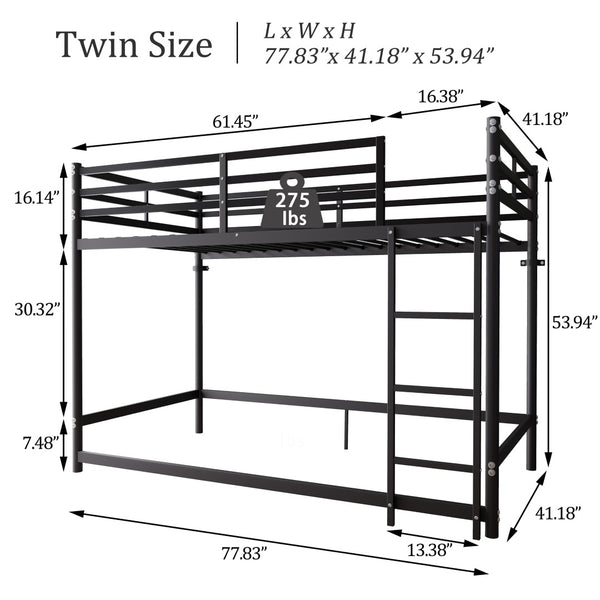 English Elm Bunk Bed Twin Over Iron Frame with Guardrail Ladder and Matte Black Finish W5635P502578
