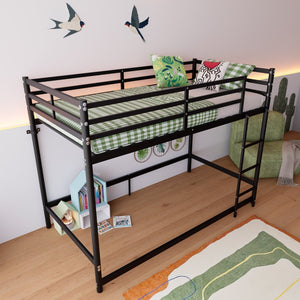 English Elm Bunk Bed Twin Over Iron Frame with Guardrail Ladder and Matte Black Finish W5635P502578