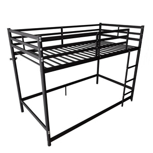 English Elm Bunk Bed Twin Over Iron Frame with Guardrail Ladder and Matte Black Finish W5635P502578