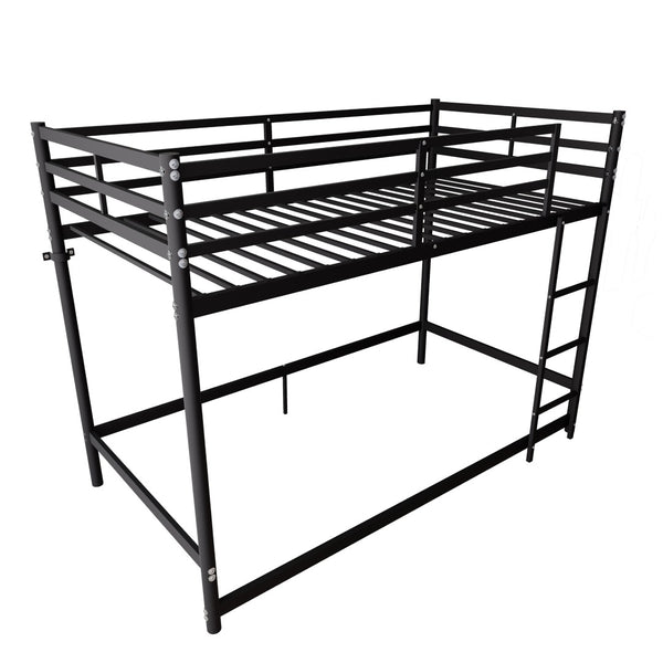 English Elm Bunk Bed Twin Over Iron Frame with Guardrail Ladder and Matte Black Finish W5635P502578