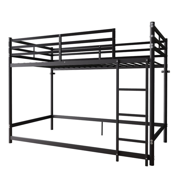 English Elm Bunk Bed Twin Over Iron Frame with Guardrail Ladder and Matte Black Finish W5635P502578