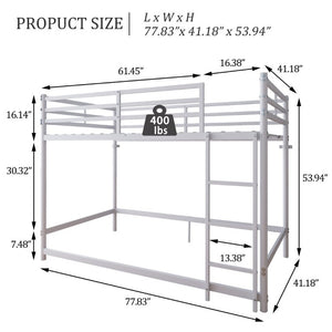 English Elm Bunk Bed Twin Over White Iron Frame with Lattice Guardrail and Angled Ladder W5635P502580
