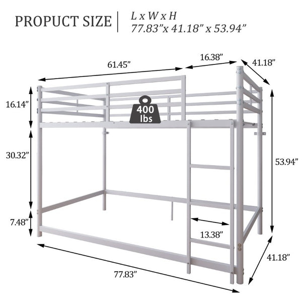 English Elm Bunk Bed Twin Over White Iron Frame with Lattice Guardrail and Angled Ladder W5635P502580