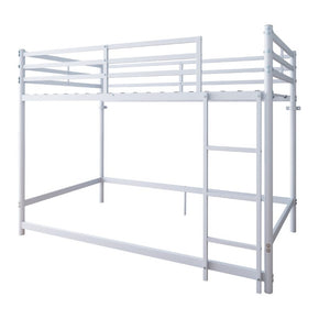 English Elm Bunk Bed Twin Over White Iron Frame with Lattice Guardrail and Angled Ladder W5635P502580