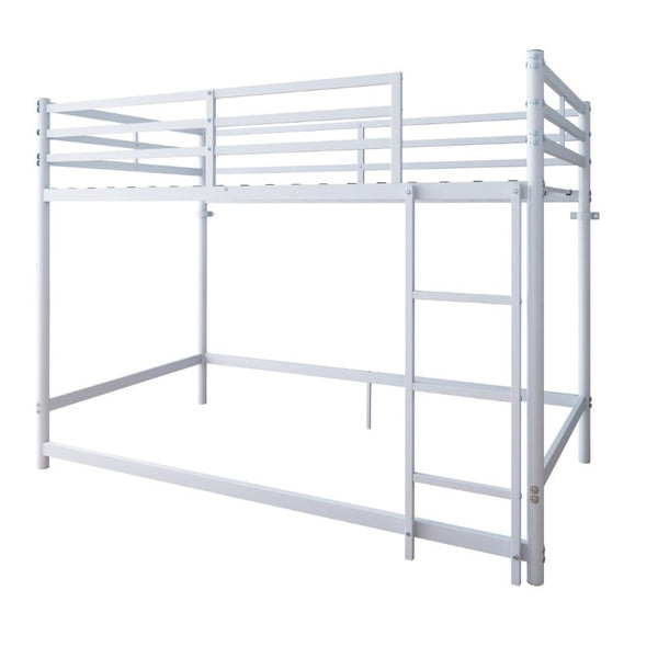 English Elm Bunk Bed Twin Over White Iron Frame with Lattice Guardrail and Angled Ladder W5635P502580