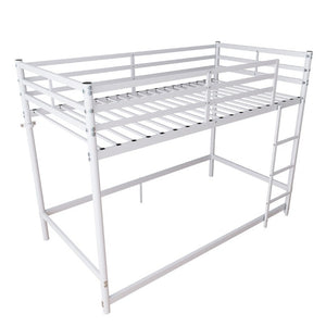 English Elm Bunk Bed Twin Over White Iron Frame with Lattice Guardrail and Angled Ladder W5635P502580