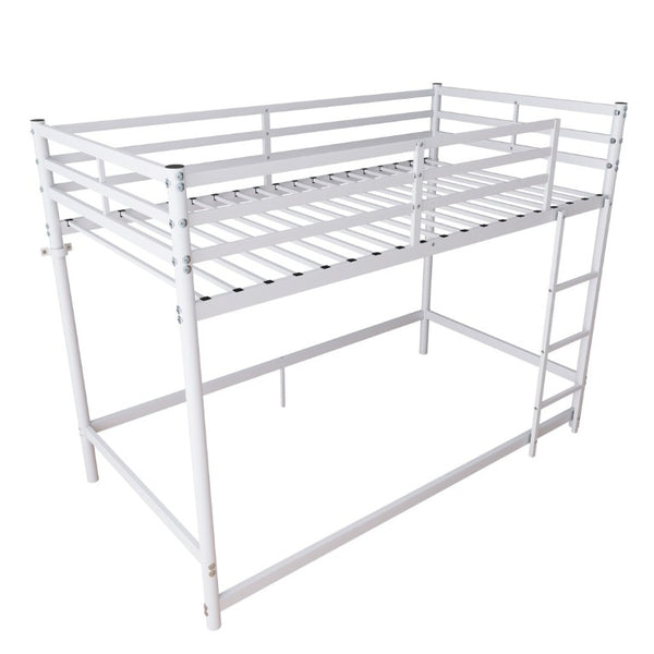 English Elm Bunk Bed Twin Over White Iron Frame with Lattice Guardrail and Angled Ladder W5635P502580