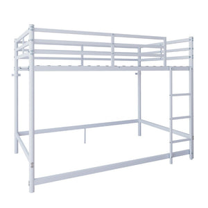 English Elm Bunk Bed Twin Over White Iron Frame with Lattice Guardrail and Angled Ladder W5635P502580