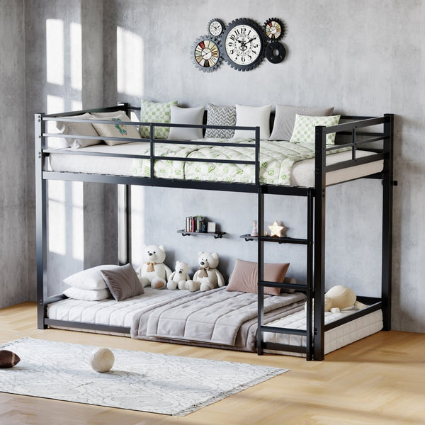 English Elm Bunk Bed Twin Over Iron Frame with Full Guardrail Ladder and Underbed Storage W5635P502638