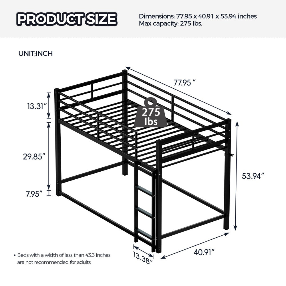 English Elm Bunk Bed Twin Over Iron Frame with Full Guardrail Ladder and Underbed Storage W5635P502638