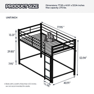English Elm Bunk Bed Twin Over Iron Frame with Full Guardrail Ladder and Underbed Storage W5635P502638