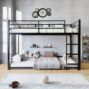 English Elm Bunk Bed Twin Over Iron Frame with Full Guardrail Ladder and Underbed Storage W5635P502638