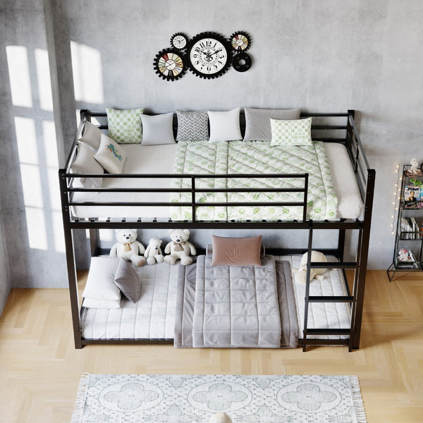 English Elm Bunk Bed Twin Over Iron Frame with Full Guardrail Ladder and Underbed Storage W5635P502638