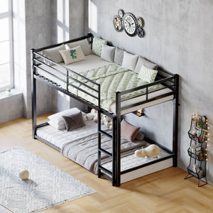 English Elm Bunk Bed Twin Over Iron Frame with Full Guardrail Ladder and Underbed Storage W5635P502638