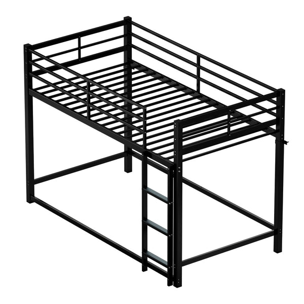 English Elm Bunk Bed Twin Over Iron Frame with Full Guardrail Ladder and Underbed Storage W5635P502638