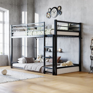 English Elm Bunk Bed Twin Over Iron Frame with Full Guardrail Ladder and Underbed Storage W5635P502638