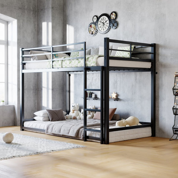 English Elm Bunk Bed Twin Over Iron Frame with Full Guardrail Ladder and Underbed Storage W5635P502638