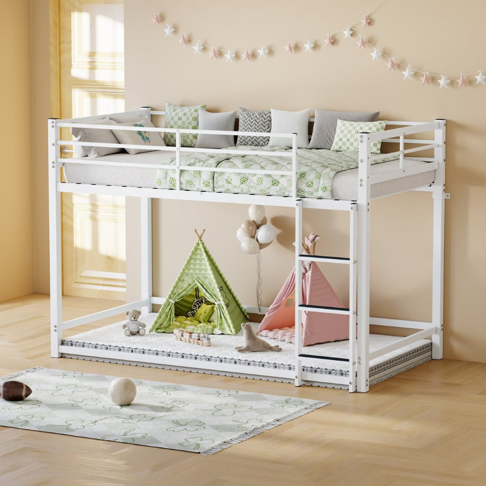 English Elm Bunk Bed Twin Over Iron Frame with Full Guardrail Ladder and Underbed Storage Space W5635P502642