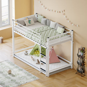English Elm Bunk Bed Twin Over Iron Frame with Full Guardrail Ladder and Underbed Storage Space W5635P502642
