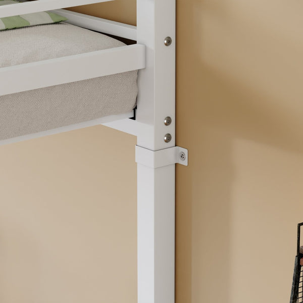 English Elm Bunk Bed Twin Over Iron Frame with Full Guardrail Ladder and Underbed Storage Space W5635P502642