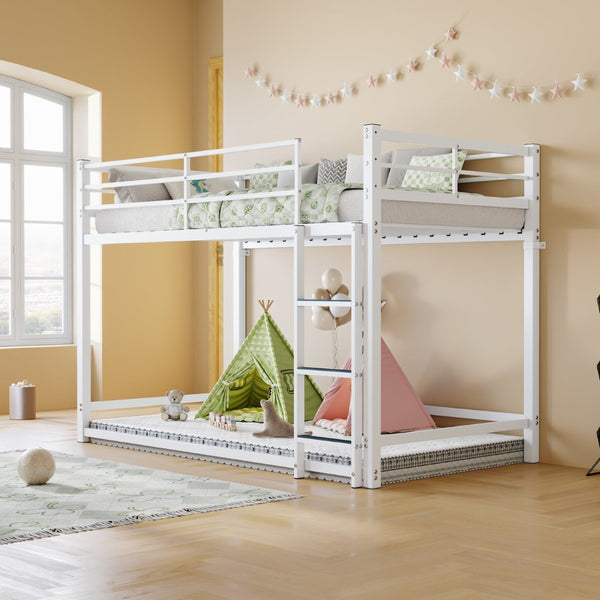 English Elm Bunk Bed Twin Over Iron Frame with Full Guardrail Ladder and Underbed Storage Space W5635P502642