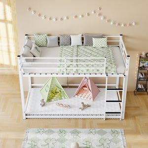 English Elm Bunk Bed Twin Over Iron Frame with Full Guardrail Ladder and Underbed Storage Space W5635P502642