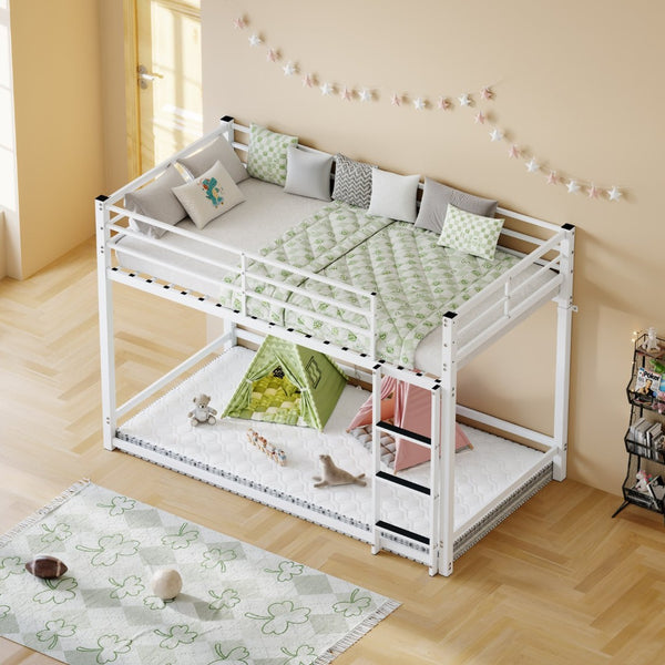 English Elm Bunk Bed Twin Over Iron Frame with Full Guardrail Ladder and Underbed Storage Space W5635P502642