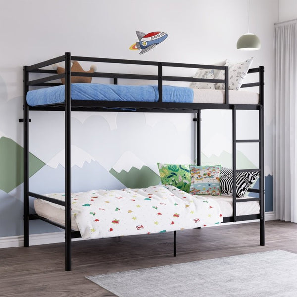 English Elm Bunk Bed Twin Over Iron Frame with Full Guardrail Ladder Matte Black Kids Room W5635P503141