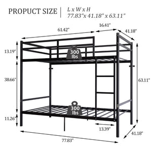 English Elm Bunk Bed Twin Over Iron Frame with Full Guardrail Ladder Matte Black Kids Room W5635P503141