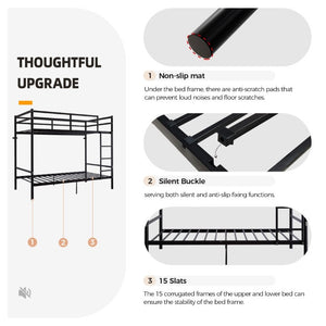 English Elm Bunk Bed Twin Over Iron Frame with Full Guardrail Ladder Matte Black Kids Room W5635P503141