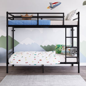 English Elm Bunk Bed Twin Over Iron Frame with Full Guardrail Ladder Matte Black Kids Room W5635P503141