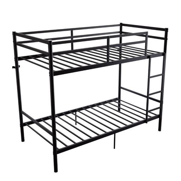 English Elm Bunk Bed Twin Over Iron Frame with Full Guardrail Ladder Matte Black Kids Room W5635P503141