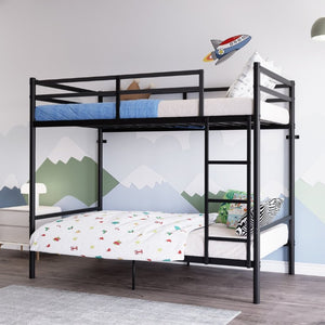 English Elm Bunk Bed Twin Over Iron Frame with Full Guardrail Ladder Matte Black Kids Room W5635P503141