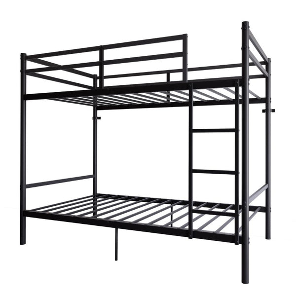 English Elm Bunk Bed Twin Over Iron Frame with Full Guardrail Ladder Matte Black Kids Room W5635P503141