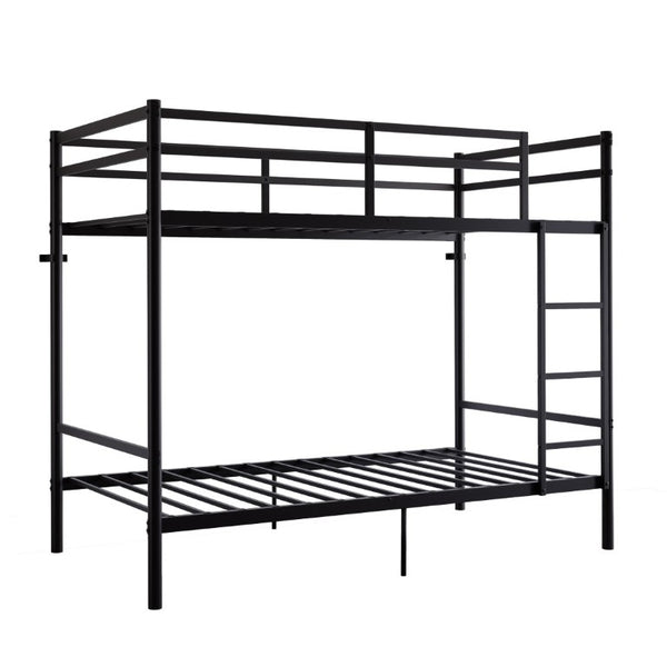 English Elm Bunk Bed Twin Over Iron Frame with Full Guardrail Ladder Matte Black Kids Room W5635P503141