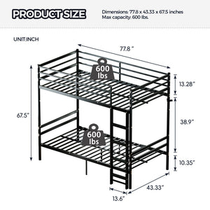 English Elm Bunk Bed Twin Over Iron Frame Space Saving Kids and Teen Bedroom Sleeper W5635P505604