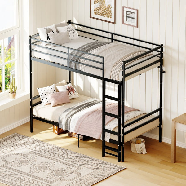 English Elm Bunk Bed Twin Over Iron Frame Space Saving Kids and Teen Bedroom Sleeper W5635P505604